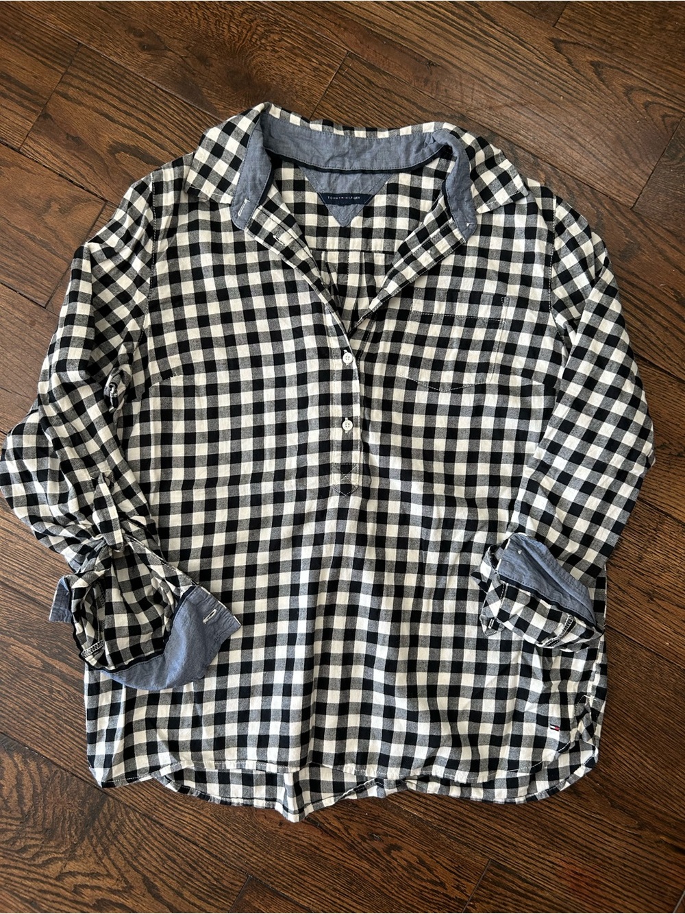 Tommy Hilfiger Black and White Gingham Button-Up Women’s Shirt
